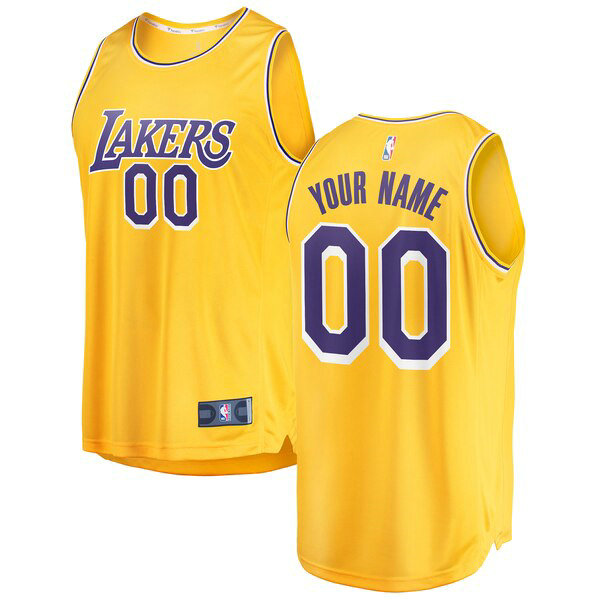 Camiseta Custom 0 Los Angeles Lakers 2018-2019 Icon Edition Amarillo Hombre